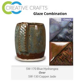 Blue Hydrangea SW170 over Copper Jade SW130 Stoneware Glaze Combination